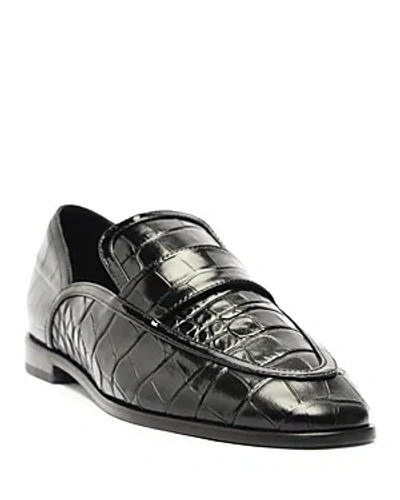 Schutz Maurice Croc-embossed Leather Loafer Flats In Black