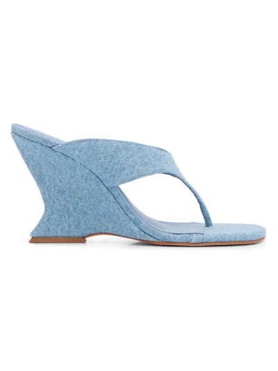 Schutz Maya 90mm Denim Sandals In Blue
