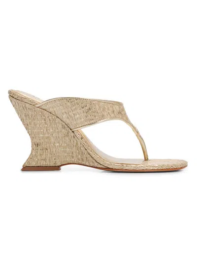 Schutz Maya 95mm Leather Wedge Sandals In Gold