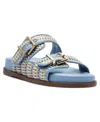 Schutz Naomi Sporty Beige And Sky Blue Woven Buckle Slide Sandals In Blue