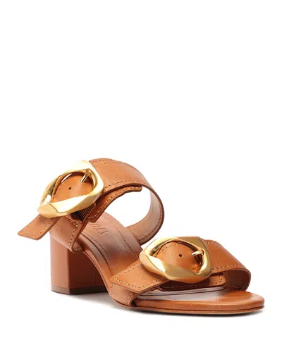 Schutz Olga Leather Buckle Slide Sandals In Brown