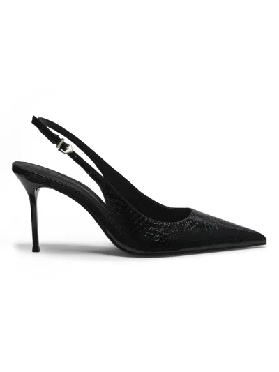 Schutz Women's Paola 90mm Snake-embossed Leather Slingback Pumps In Black