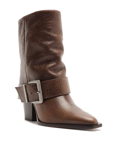 Schutz Women's Parker Leather Moto Boots In Brown