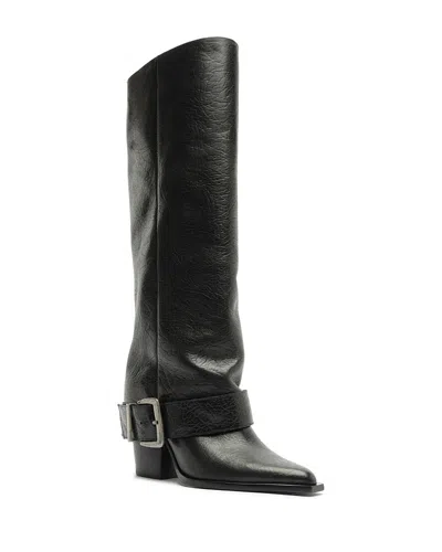 Schutz Women's Parker Up Knee High Leather Moto Boots In Black