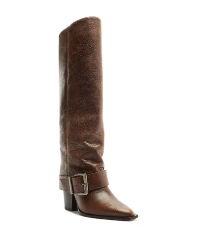 Schutz Women's Parker Up Knee High Leather Moto Boots In Brown