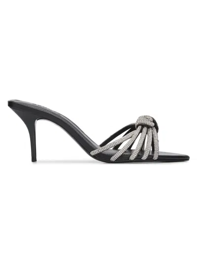 Schutz Pearline 75mm Crystal-embellished Leather Mules In Black