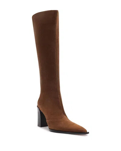 Schutz Raffaela Up Block Pointed Toe Knee High Boot In Brown