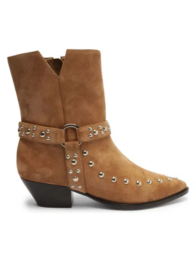 Schutz Women's Rhiannon 50mm Suede Studded Ankle Boots In Brown