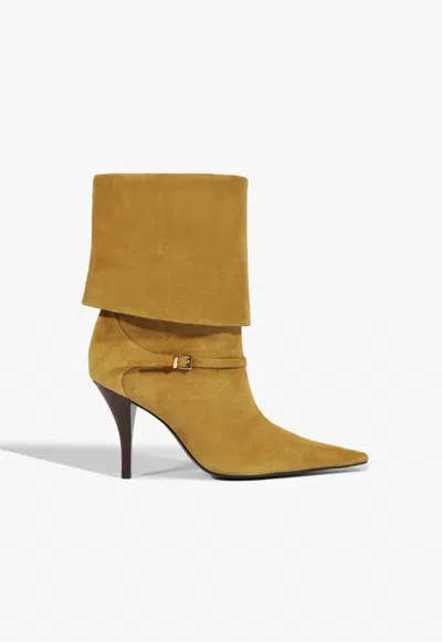 Schutz Women's Rudy Buckle Heel Boots In Dried Pistachio In Brown