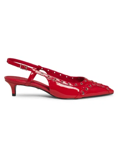 Schutz Women's Ruth Mid 50mm Patent Leather Slingback Pumps In Flame Scarlet