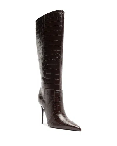 Schutz Women's Samira Croc Embossed Leather Knee High Boots In Burgundy
