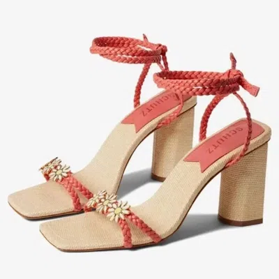 Schutz Women's  Hina Sandals Coral Braided Square Toe Block Heel Htat496 In Multi
