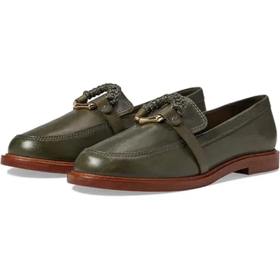 Schutz Women's  Rhino Flats Green Leather Tassel Detail Loafers Htat517