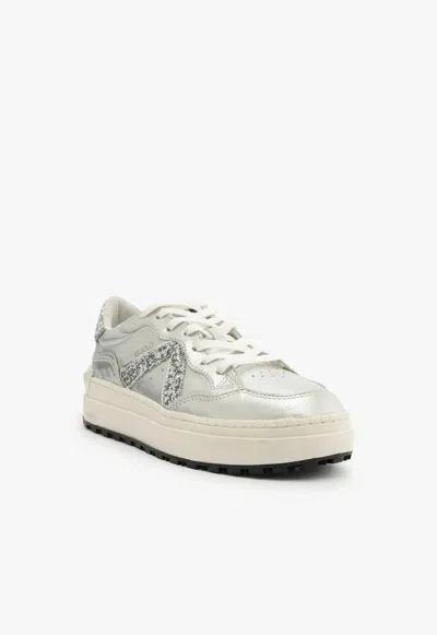 Schutz Women's  St-bold Sneakers Silver Leather Platform Shoes Gal1941 In Multi
