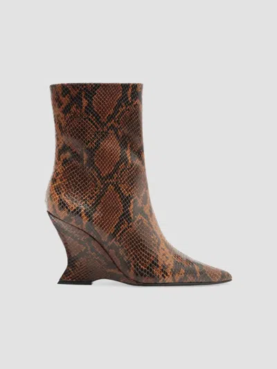 Schutz Women's Siena 115mm Snake-embossed Leather Booties In Brown