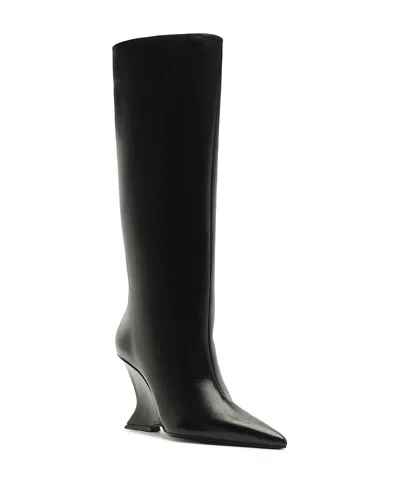 Schutz Women's Siena Leather Sculpted Heel Knee High Boots In Black