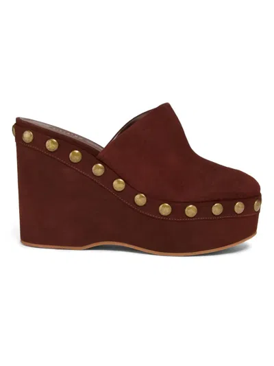 Schutz Women's Sierra 115mm Studded Suede Platform Clogs In Brown