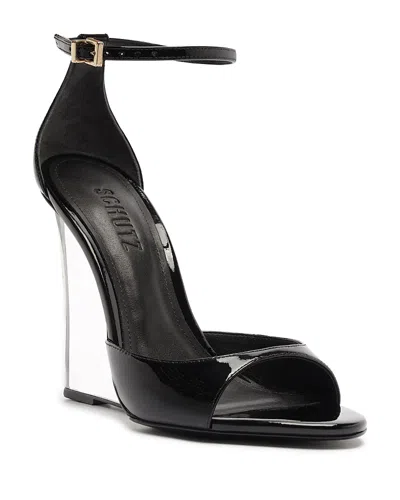 Schutz Women's Stella Patent Leather Wedge Sandals In Black