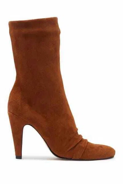 Schutz Women Suede Leather Mid Calf Pull On Boots In Brown