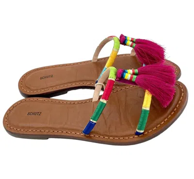 Schutz Women's Tassels Strappy Flat Sandal In Colorful In Multi