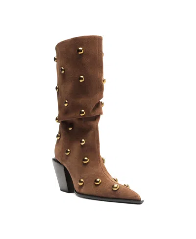 Schutz Women's Tulsa Studs Mid-shaft Boots In Brown