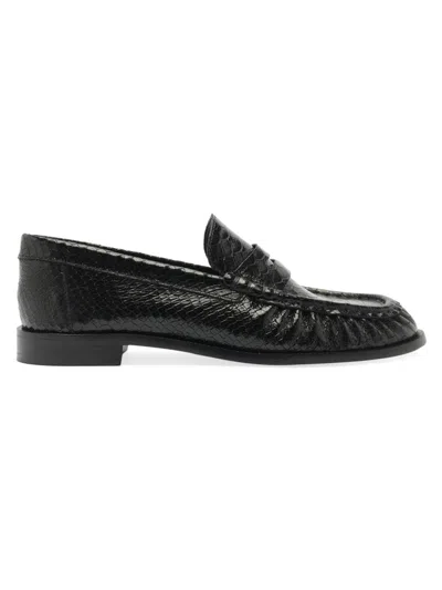 Schutz Women's Tyche Snake-embossed Leather Loafers In Black