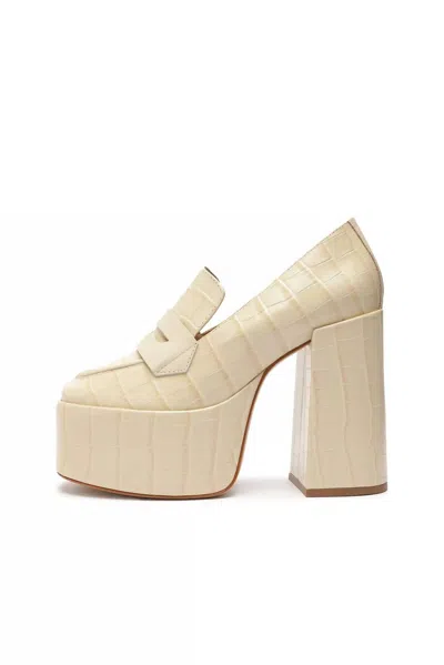 Schutz Women's Viola Crocodile-embossed Block High Heels In Egg Shell In White