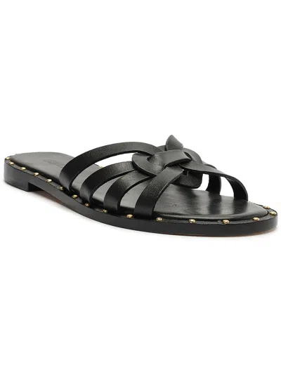 Schutz Phoenix Studded Leather Flat Sandals In Black