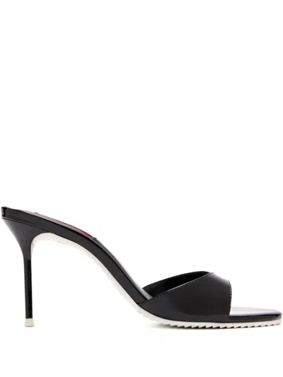 Schutz X Malu 90mm Mino Patent-leather Stiletto Sandals In Black