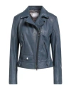 Schyia Woman Jacket Slate Blue Size 12 Lambskin In Blue
