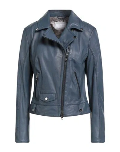 Schyia Woman Jacket Slate Blue Size 12 Lambskin