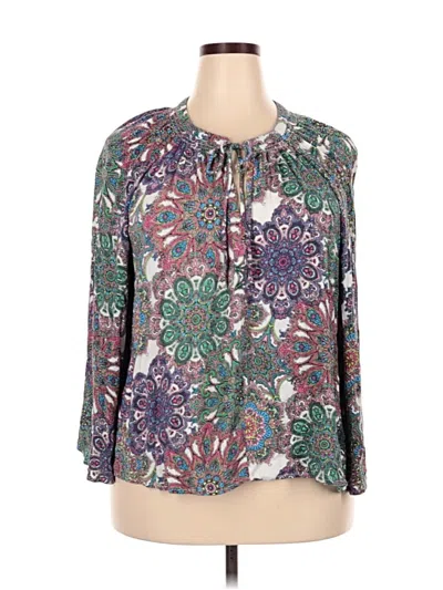 Pre-owned Scoop 3/4 Sleeve Blouse In Green