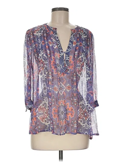 Pre-owned Scoop 3/4 Sleeve Silk Top Purple Plunge Neckline Tops