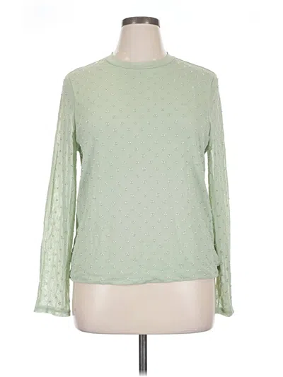 Pre-owned Scoop Long Sleeve Top Green Solid Pattern Mock Neckline Tops