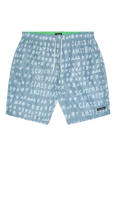 Scotch & Soda Printed Swim Shorts In Blue