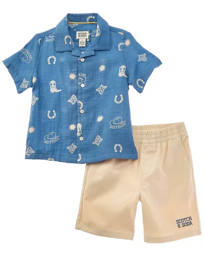 Scotch & Soda 2pc Camp Shirt & Short Set In Blue