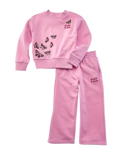 Scotch & Soda Kids'  2pc Fleece Top & Pant Set In Pink