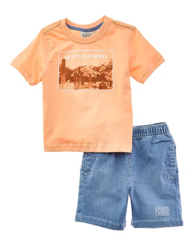 Scotch & Soda Kids'  2pc T-shirt & Short Set In Orange