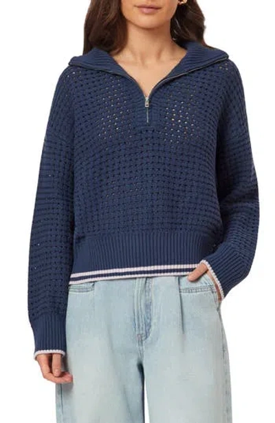 Scotch & Soda 3/4 Zip Pointelle Pullover Sweater In Blue