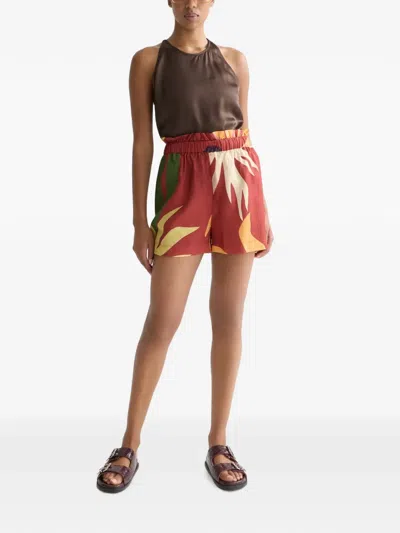 Scotch & Soda Abstract-print Paperbag-waist Shorts In Red