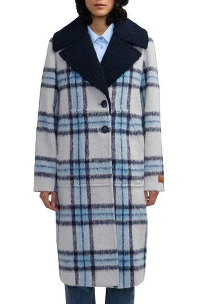Scotch & Soda Alida Faux Shearling Collar Overcoat In Blue
