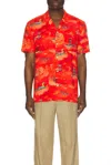 Scotch & Soda Allover Printed Short Sleeve Shirt In Red Surfer Aop In Red