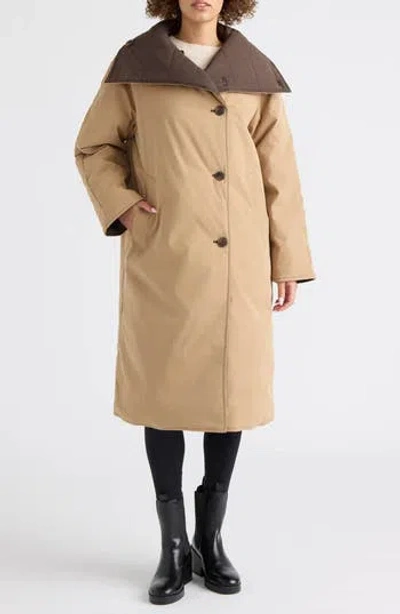 Scotch & Soda Ana Reversible Padded Wrap Coat In Brown