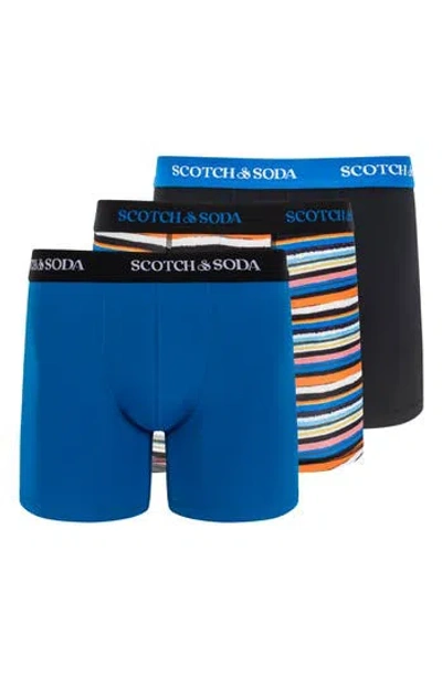 Scotch & Soda Assorted 3-pack Stretch Boxer Briefs In Black/blue