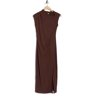 Scotch & Soda Asymmetric Neck Sleeveless Dress In Burgundy