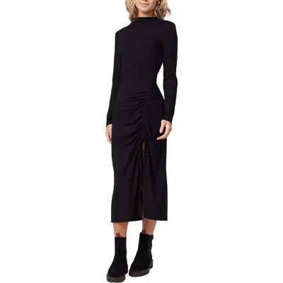 Scotch & Soda Asymmetric Ruched Long Sleeve Dress In Black
