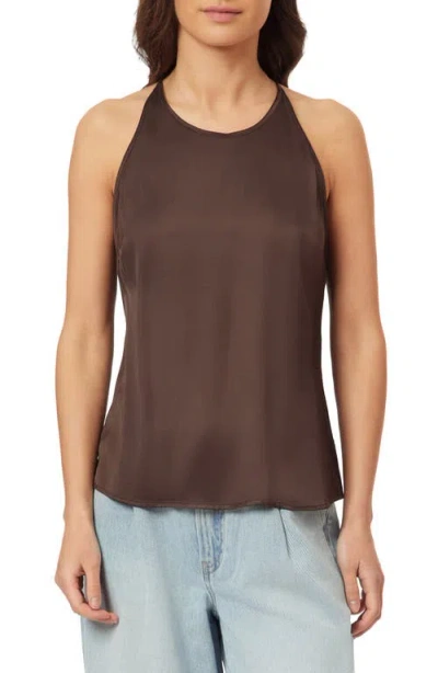 Scotch & Soda Back Tie Sleeveless Satin Top In Brown
