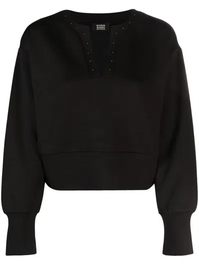 Scotch & Soda Bead-embelished V-neck Sweatshirt In Black