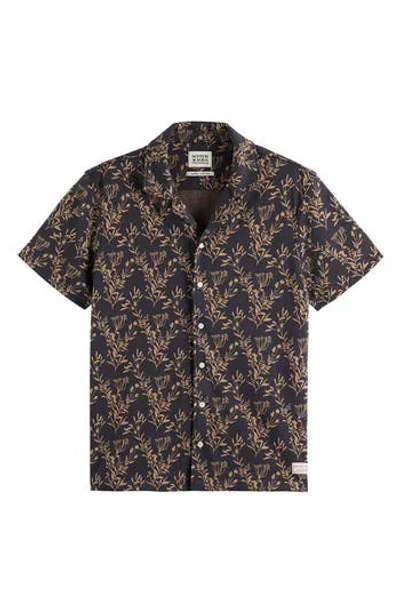 Scotch & Soda Berry Jacquard Short Sleeve Button-up Shirt In Gray