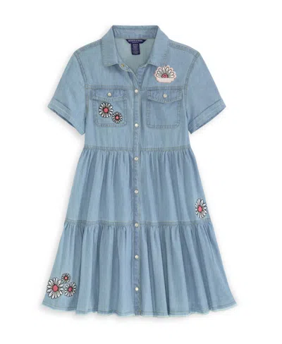 Scotch & Soda Kids' Big Girls Short Sleeve Lightweight Denim Dress In Blue